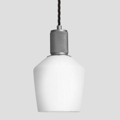 Industville Knurled Opal Glass Schoolhouse Pendant Light, 5.5 Inch, White, Pewter Holder