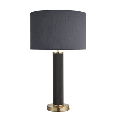 Industville Knurled Pillar Table Lamp, Black, Grey Large Drum Lampshade