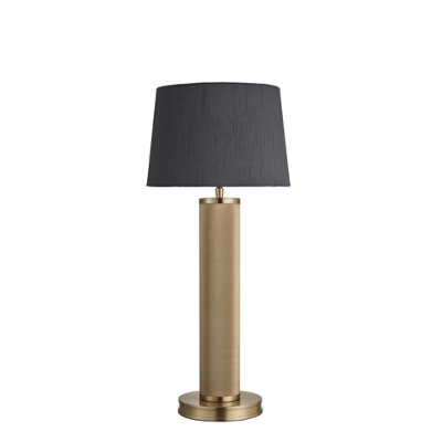 Industville Knurled Pillar Table Lamp, Brass, Grey Small Empire Lampshade