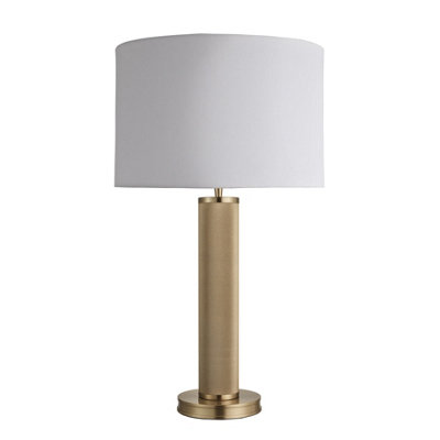 Industville Knurled Pillar Table Lamp, Brass, White Large Drum Lampshade