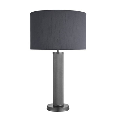 Industville Knurled Pillar Table Lamp, Pewter, Grey Large Drum Lampshade