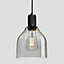 Industville Knurled Tinted Glass Cone Pendant Light, 6 Inch, Smoke Grey, Black Holder