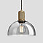 Industville Knurled Tinted Glass Dome Pendant Light, 8 Inch, Smoke Grey , Brass Holder