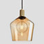 Industville Knurled Tinted Glass Schoolhouse Pendant, 10 Inch, Amber, Brass Holder