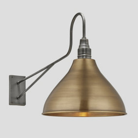 Industville Long Arm Cone Wall Light,  12 Inch, Brass, Pewter Holder