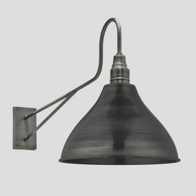 Industville Long Arm Cone Wall Light,  12 Inch, Pewter, Pewter Holder