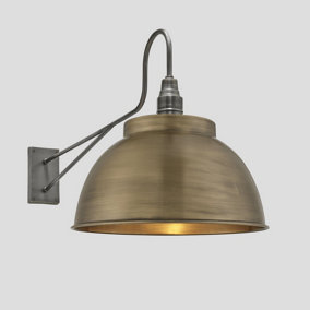 Industville Long Arm Dome Wall Light, 17 Inch, Brass, Pewter Holder