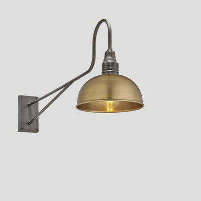 Industville Long Arm Dome Wall Light, 8 Inch, Brass, Pewter Holder