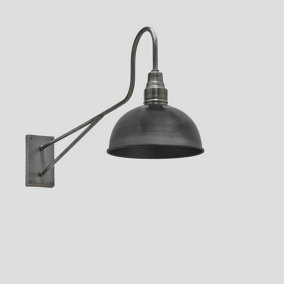 Industville Long Arm Dome Wall Light, 8 Inch, Pewter, Pewter Holder