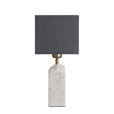 Industville Marble Medium Ridge Table Lamp in White with Grey Small Cube Lampshade