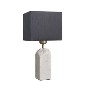 Industville Marble Medium Ridge Table Lamp in White with White Small Cube Lampshade