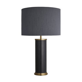 Industville Marble Pillar Cylinder Table Lamp in Black & Brass with Grey Small Empire Lampshade