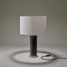 Industville Marble Pillar Cylinder Table Lamp in Black & Brass with White Large Drum Lampshade