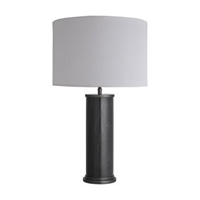 Industville Marble Pillar Cylinder Table Lamp in Black & Pewter with Grey Small Empire Lampshade