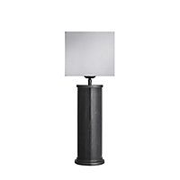 Industville Marble Pillar Cylinder Table Lamp in Black & Pewter with White Small Cube Lampshade