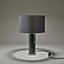 Industville Marble Pillar Cylinder Table Lamp in Green & Brass with Grey Large Drum Lampshade