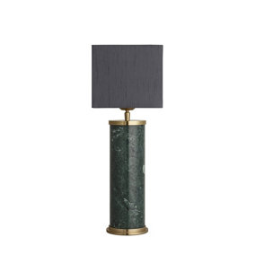 Industville Marble Pillar Cylinder Table Lamp in Green & Brass with White Small Cube Lampshade