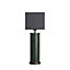 Industville Marble Pillar Cylinder Table Lamp in Green & Pewter with Grey Large Drum Lampshade