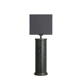 Industville Marble Pillar Cylinder Table Lamp in Green & Pewter with Grey Large Drum Lampshade