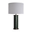 Industville Marble Pillar Cylinder Table Lamp in Green & Pewter with Grey Small Cube Lampshade