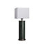 Industville Marble Pillar Cylinder Table Lamp in Green & Pewter with White Large Drum Lampshade