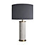 Industville Marble Pillar Cylinder Table Lamp in White & Brass with White Small Cube Lampshade