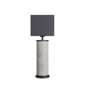 Industville Marble Pillar Cylinder Table Lamp in White & Pewter with White Large Drum Lampshade