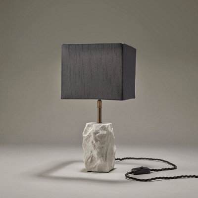 Industville Marble Small Ridge Table Lamp in White with Grey Small Cube Lampshade