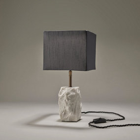 Industville Marble Small Ridge Table Lamp in White with Grey Small Cube Lampshade