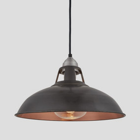 Industville Old Factory Slotted Heat Pendant 15 Inch in Pewter & Copper with Light Pewter Holder