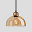 Industville Orlando  Tinted Glass Dome Pendant, 8 Inch, Amber, Brass Holder