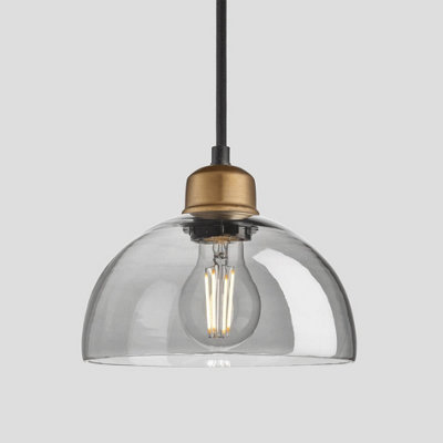 Industville Orlando Tinted Glass Dome Pendant, 8 Inch, Smoke Grey, Brass Holder