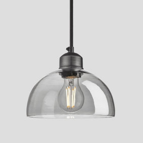 Industville Orlando Tinted Glass Dome Pendant, 8 Inch, Smoke Grey, Pewter Holder