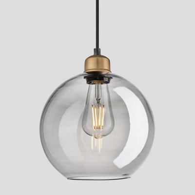 Industville Orlando Tinted Glass Globe Pendant, 9 Inch, Smoke Grey, Brass Holder