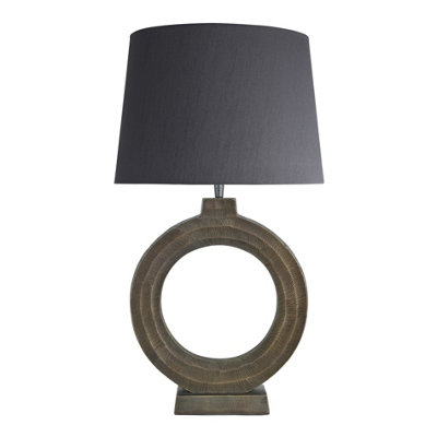 Industville Ornate Circle Table Lamp, Brass, Grey Large Empire Lampshade