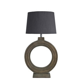Industville Ornate Circle Table Lamp, Brass, Grey Small Empire Lampshade