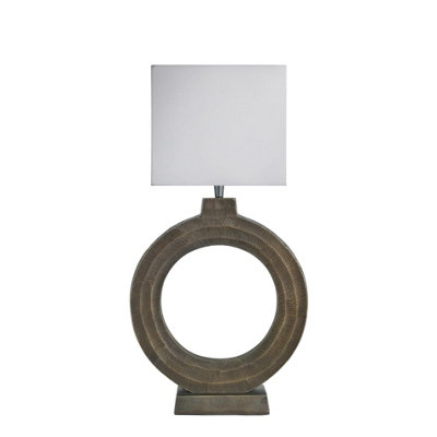 Industville Ornate Circle Table Lamp, Brass, White Small Cube Lampshade