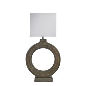 Industville Ornate Circle Table Lamp, Brass, White Small Cube Lampshade