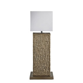 Industville Ornate Column Table Lamp, Brass, White Small Cube Lampshade
