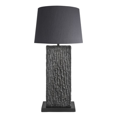 Industville Ornate Column Table Lamp, Pewter, Grey Large Empire Lampshade