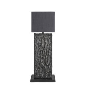 Industville Ornate Column Table Lamp, Pewter, Grey Small Cube Lampshade