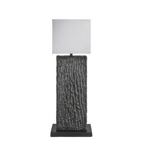 Industville Ornate Column Table Lamp, Pewter, White Small Cube Lampshade