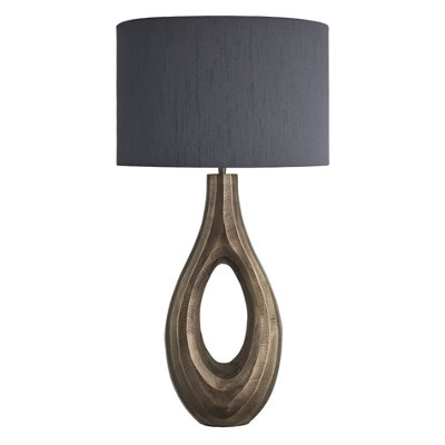 Industville Ornate Ellipse Table Lamp Brass Grey Large Drum Lampshade