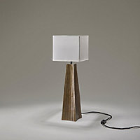 Industville Ornate Obelisk Table Lamp in Brass with White Small Cube Lampshade