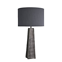 Industville Ornate Obelisk Table Lamp in Pewter with White Small Cube Lampshade