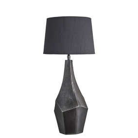 Industville Ornate Prism Table Lamp, Pewter, Grey Small Empire Lampshade