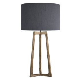 Industville Ornate Tripod Table Lamp, Brass, Grey Large Drum Lampshade