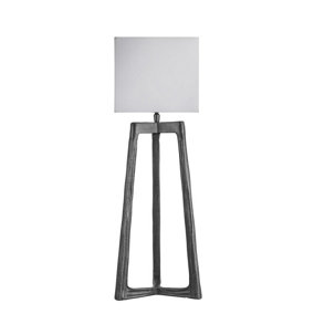 Industville Ornate Tripod Table Lamp, Pewter, White Small Cube Lampshade
