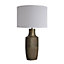 Industville Ornate Vase Table Lamp in Brass with Grey Large Drum Lampshade