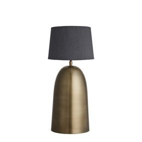 Industville Pillar Bell Table Lamp in Brass with Grey Large Drum Lampshade